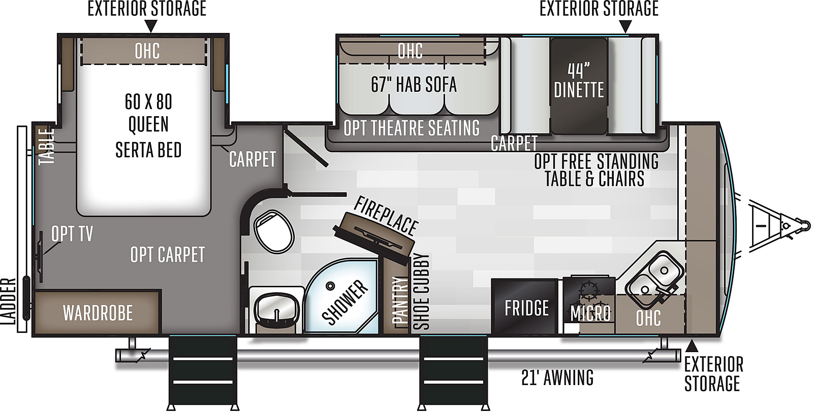 Travel trailer with shop pop out beds